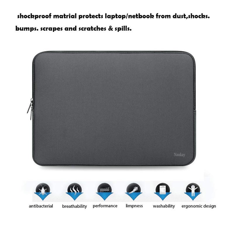 Naukay Laptop Sleeve Bag 15.6 Inch Resistant Neoprene Laptop Sleeve/Notebook Computer Pocket Case/Tablet Briefcase Carrying Bag fit for Computer Notebook MacBook- (Grey) - Image 4